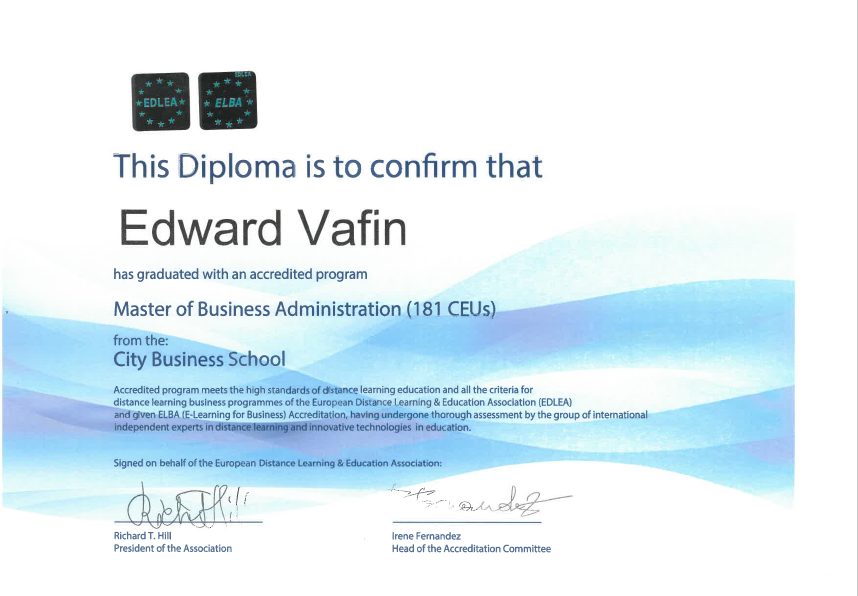 Эдуард Вафин получил Диплом Европейской Ассоциации EDLEA